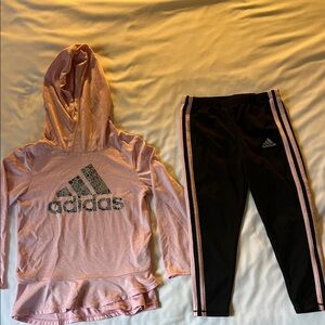 Adidas Light Pink Hoodie and Black Leggings Set
